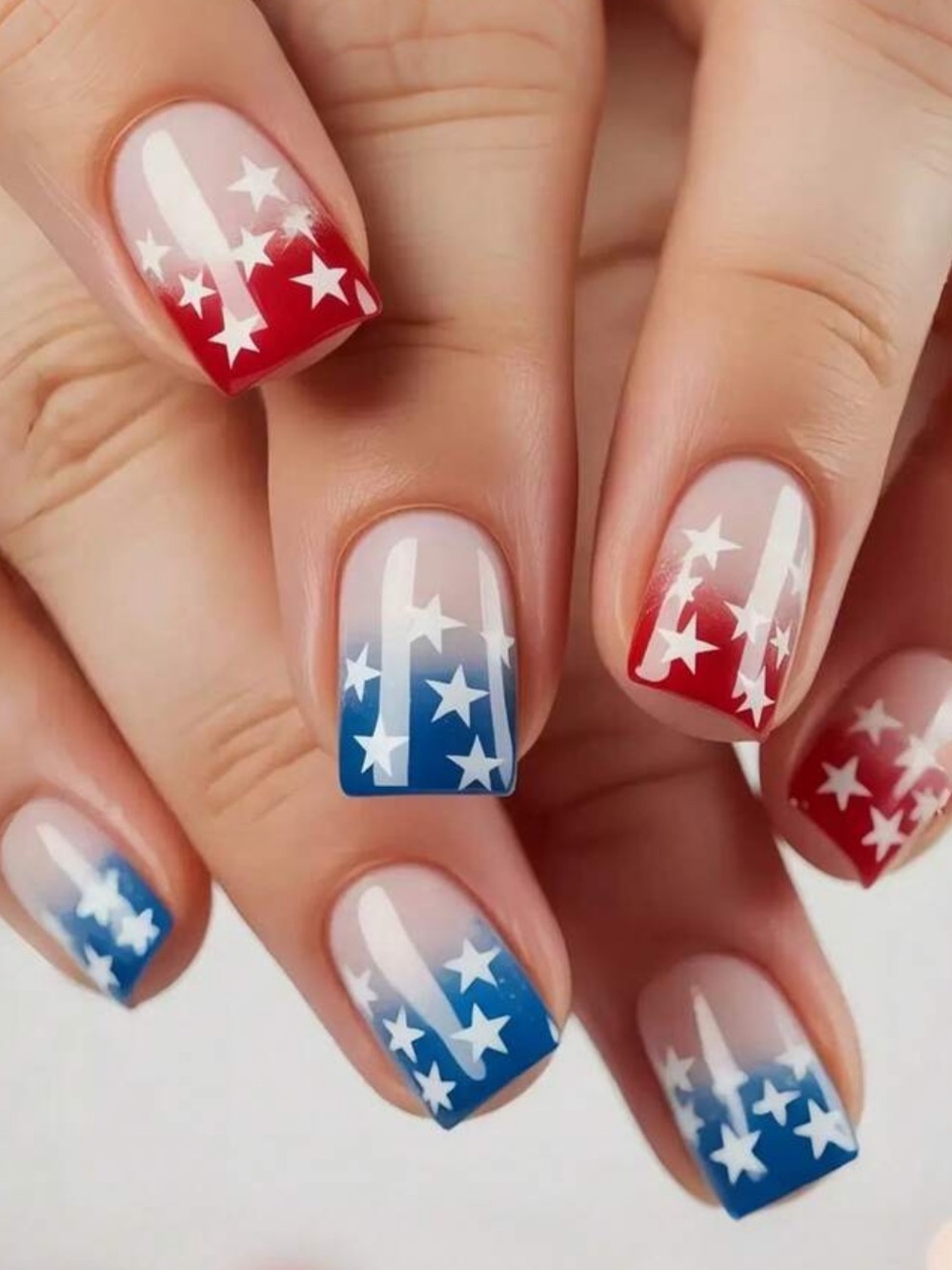 Red, White, and Blue Stars Press On Nails
